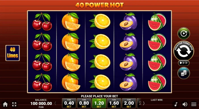 40 Power Hot Coin Boost -pelin näyttö